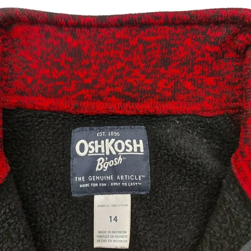 Oshkosh B'gosh Fleece Sweater Boys 14 Red Black 1/4 Zip Lightweight Travel